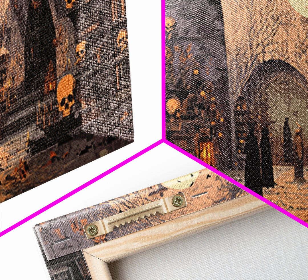 The Catacomb Library - Procession Scene, Occult Wall Decor, Wide Panoramic Art, Canvas Print, Halloween Home Decor, Gothic Wall Art