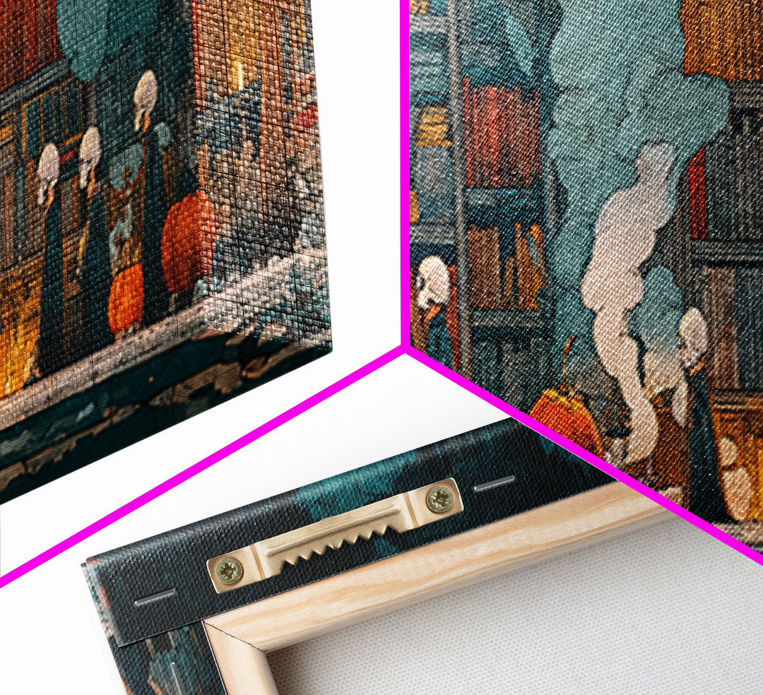 The Catacomb Library - Procession Scene, Occult Wall Decor, Extra Wide Wall Art, Canvas Print, Halloween Home Decor, Gothic Wall Art