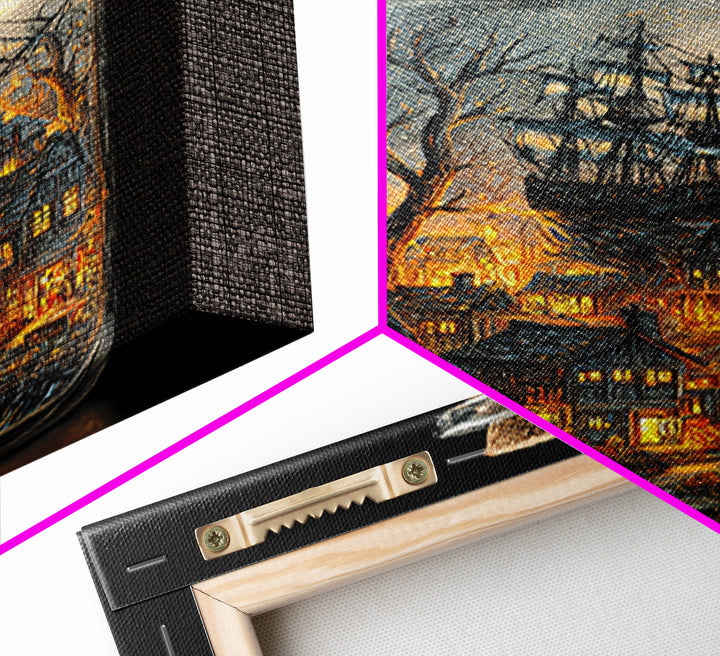 The Ghost Ship In A Bottle - Environmental Panorama, Macabre Halloween Art, Vertical Wall Art, Framed Canvas Print, Halloween Home Decor