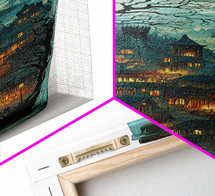 The Ghost Ship In A Bottle - Environmental Panorama, Spooky Wall Decor, Tall Narrow Wall Art, Framed Canvas Print, Halloween Home Decor