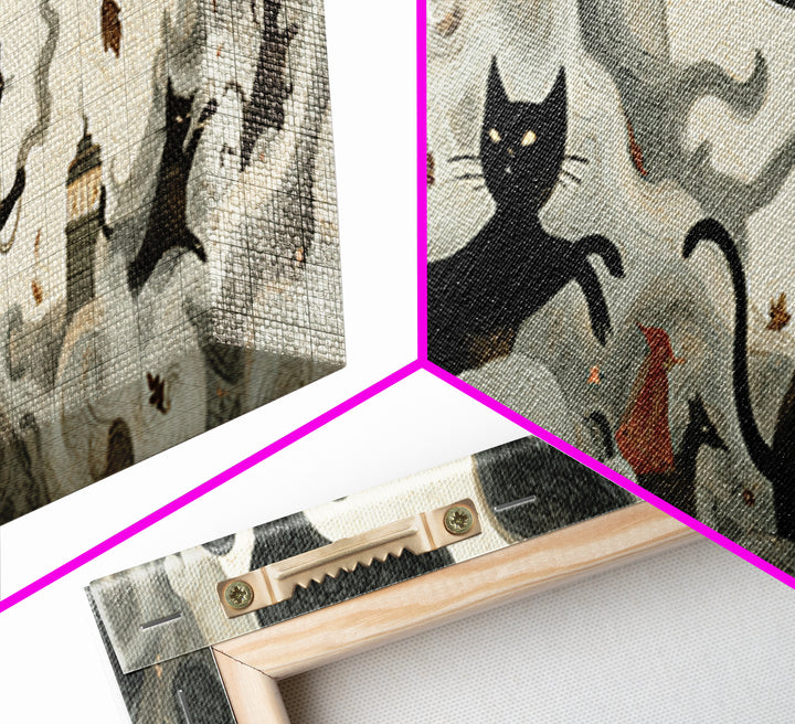 The Black Cat Constellation - Procession Scene, Gothic Home Decor, Extra Wide Wall Art, Canvas Print, Halloween Home Decor, Gothic Wall Art