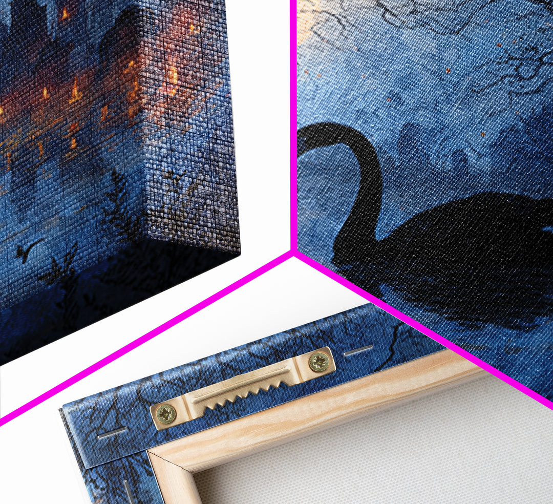 The Cemetery Swan Lake - Icon Portrait, Halloween Wall Art, Square Wall Art, Framed Canvas Print, Halloween Home Decor, Gothic Wall Art