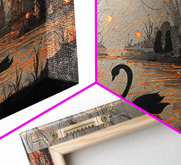 The Cemetery Swan Lake - Procession Scene, Occult Wall Decor, Landscape Wall Art, Canvas Print, Halloween Home Decor, Gothic Wall Art