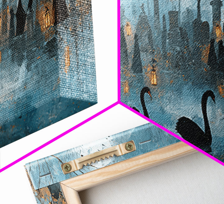 The Cemetery Swan Lake - Procession Scene, Spooky Wall Decor, Wide Panoramic Art, Framed Canvas Print, Halloween Home Decor, Gothic Wall Art
