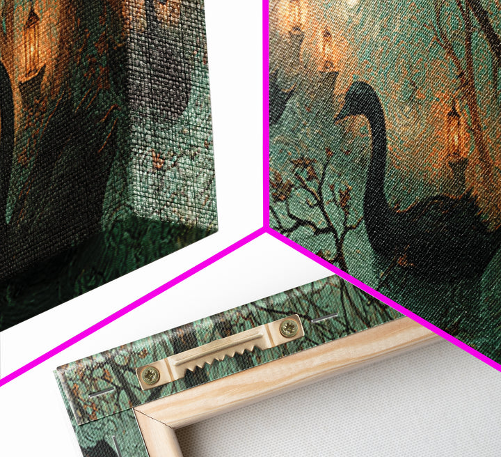 The Cemetery Swan Lake - Procession Scene, Halloween Wall Art, Extra Wide Wall Art, Framed Canvas Print, Halloween Home Decor