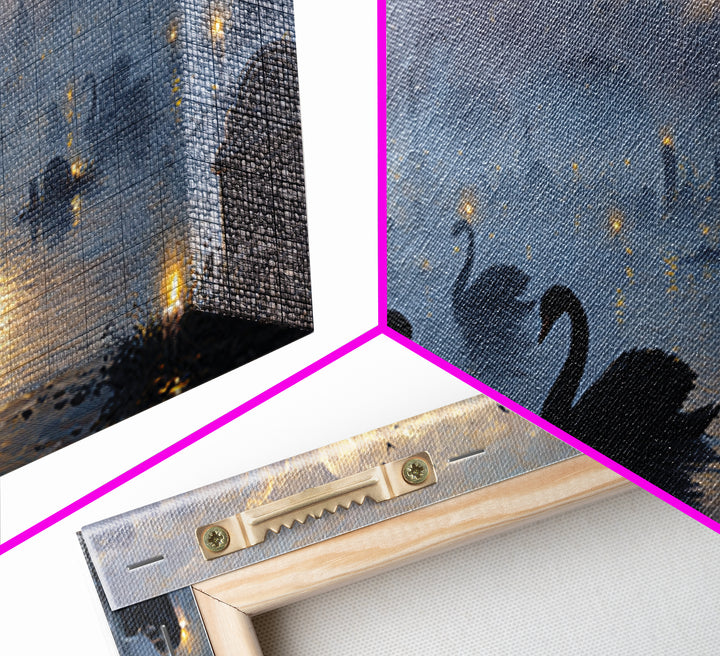 The Cemetery Swan Lake - Surreal Celestial Vision, Halloween Wall Art, Wide Panoramic Art, Framed Canvas Print, Halloween Home Decor