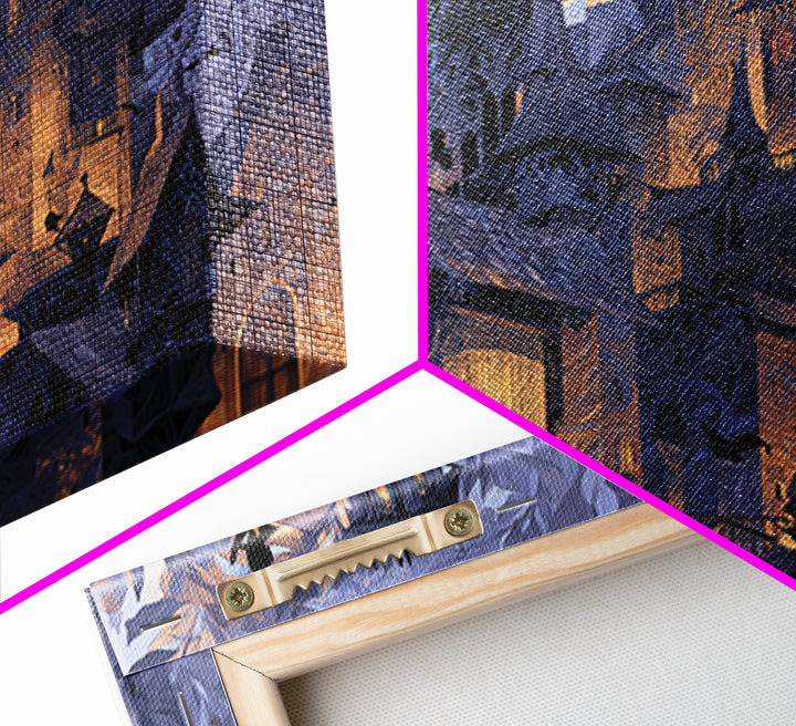 The Gargoyle Rooftop Choir - Procession Scene, Macabre Halloween Art, Landscape Wall Art, Framed Canvas Print, Halloween Home Decor