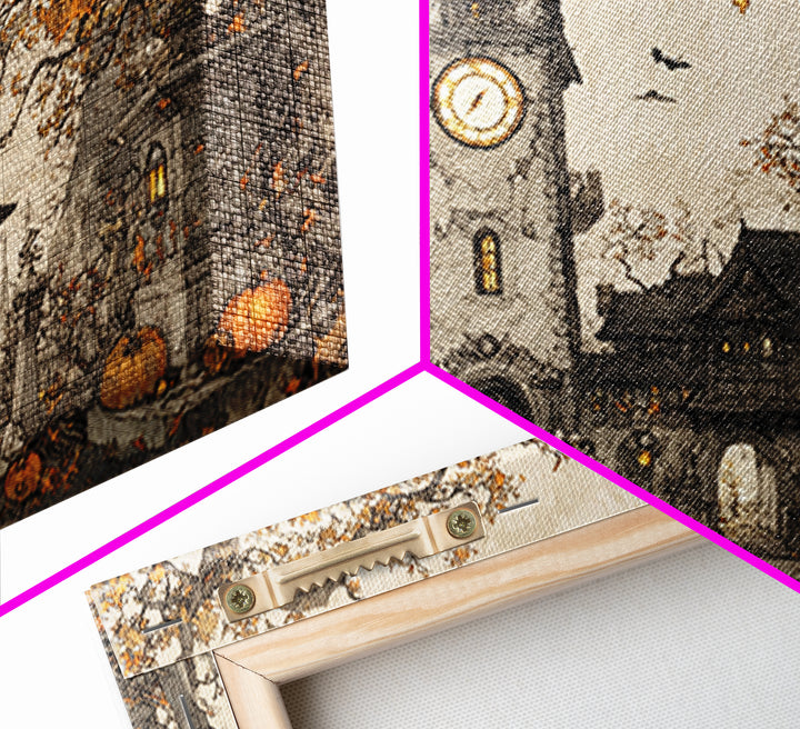 The October Clock Tower - Procession Scene, Dark Fantasy Wall Art, Landscape Wall Art, Canvas Print, Halloween Home Decor, Gothic Wall Art