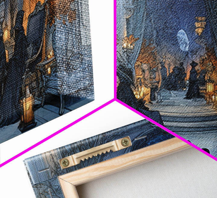 The Spider Queen Parlor - Procession Scene, Spooky Wall Decor, Wide Panoramic Art, Framed Canvas Print, Halloween Home Decor