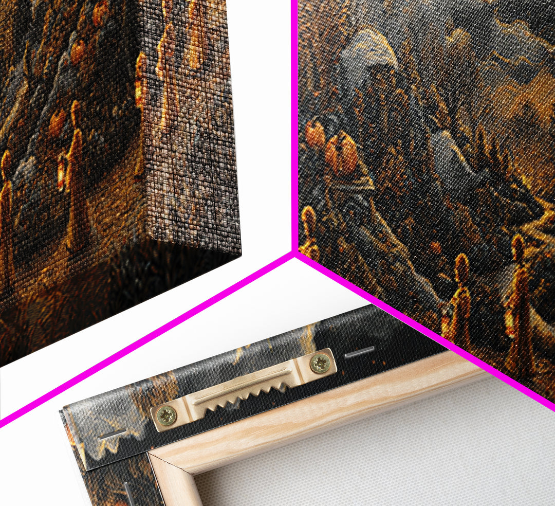 The Golden Funeral Procession - Environmental Panorama, Gothic Home Decor, Extra Wide Wall Art, Canvas Print, Halloween Home Decor