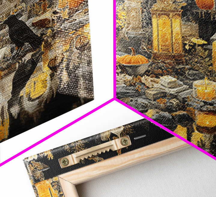 The Golden Funeral Procession - Occult Still Life, Halloween Wall Art, Landscape Wall Art, Framed Canvas Print, Halloween Home Decor