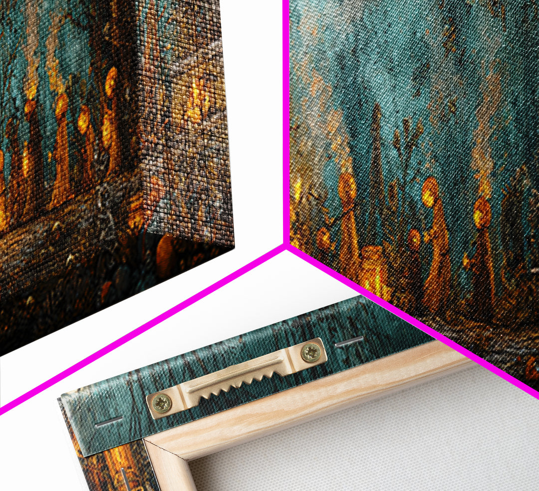 The Golden Funeral Procession - Occult Still Life, Halloween Wall Art, Extra Wide Wall Art, Framed Canvas Print, Halloween Home Decor