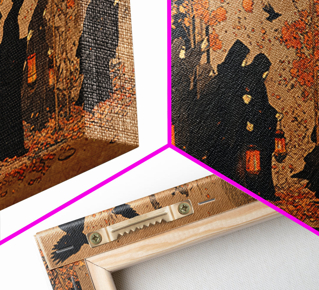 The Golden Funeral Procession - Procession Scene, Spooky Wall Decor, Wide Panoramic Art, Framed Canvas Print, Halloween Home Decor