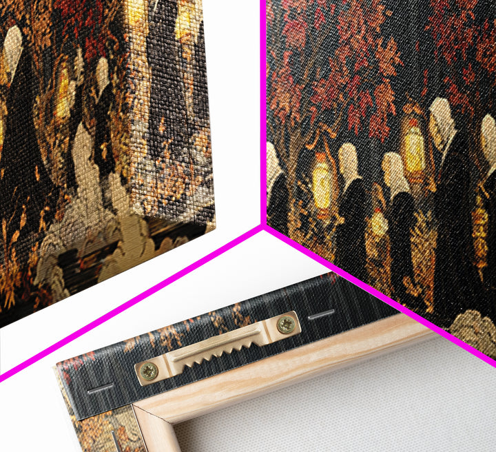 The Golden Funeral Procession - Procession Scene, Occult Wall Decor, Extra Wide Wall Art, Canvas Print, Halloween Home Decor