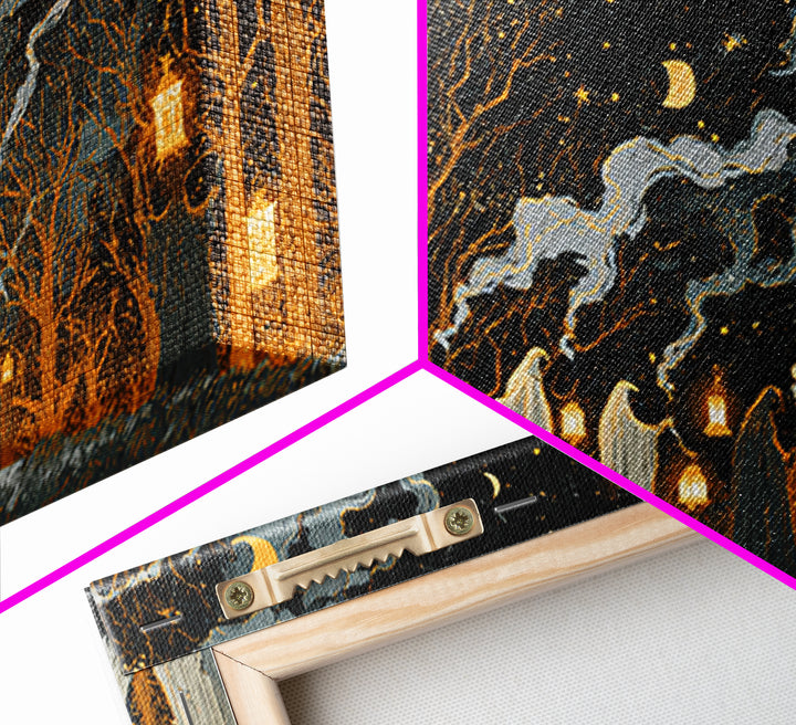 The Golden Funeral Procession - Surreal Celestial Vision, Occult Wall Decor, Landscape Wall Art, Canvas Print, Halloween Home Decor