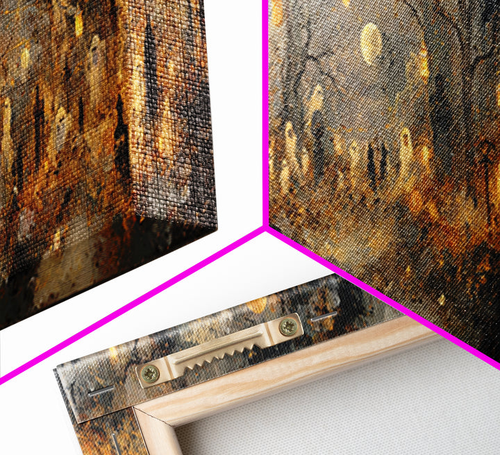 The Golden Funeral Procession - Surreal Celestial Vision, Gothic Home Decor, Extra Wide Wall Art, Canvas Print, Halloween Home Decor