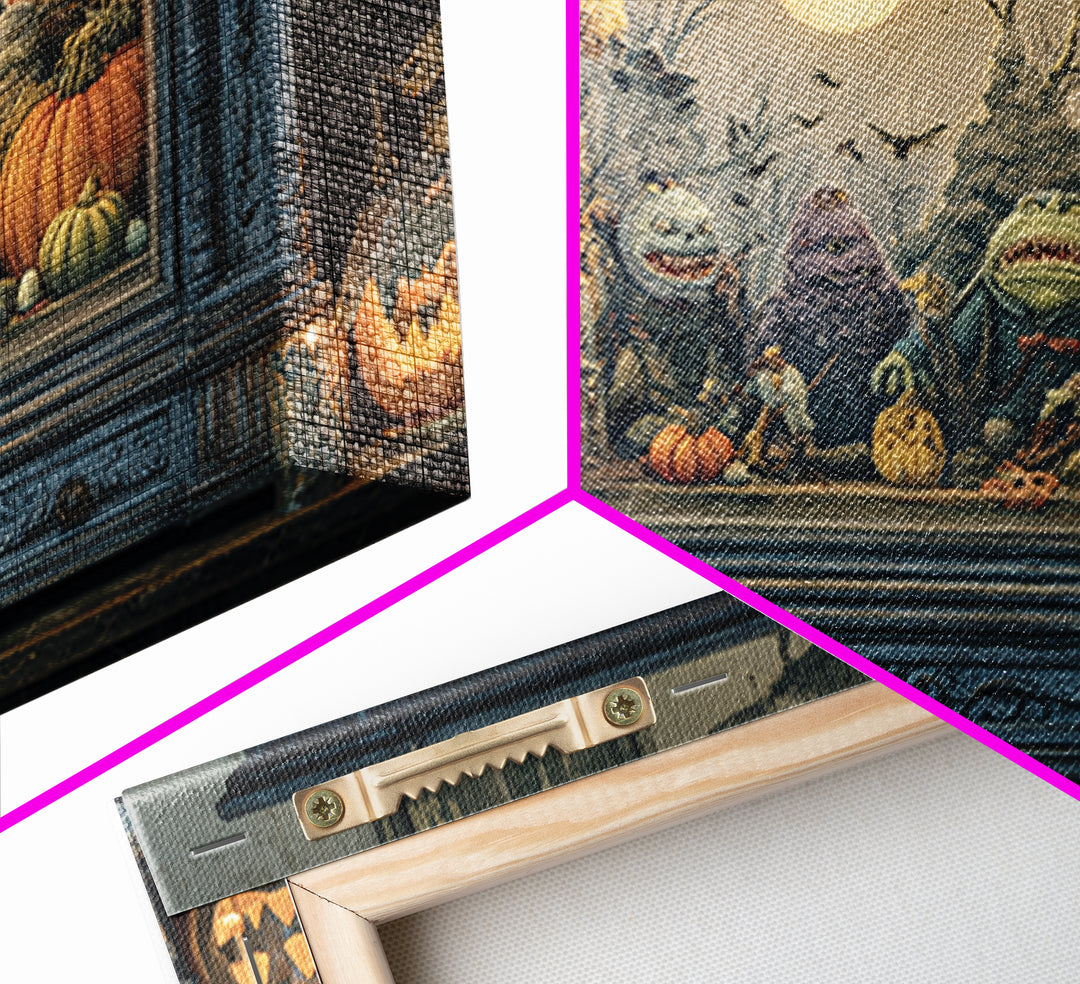 The Monster In The Mirror Cabinet - Procession Scene, Macabre Halloween Art, Landscape Wall Art, Framed Canvas Print, Halloween Home Decor