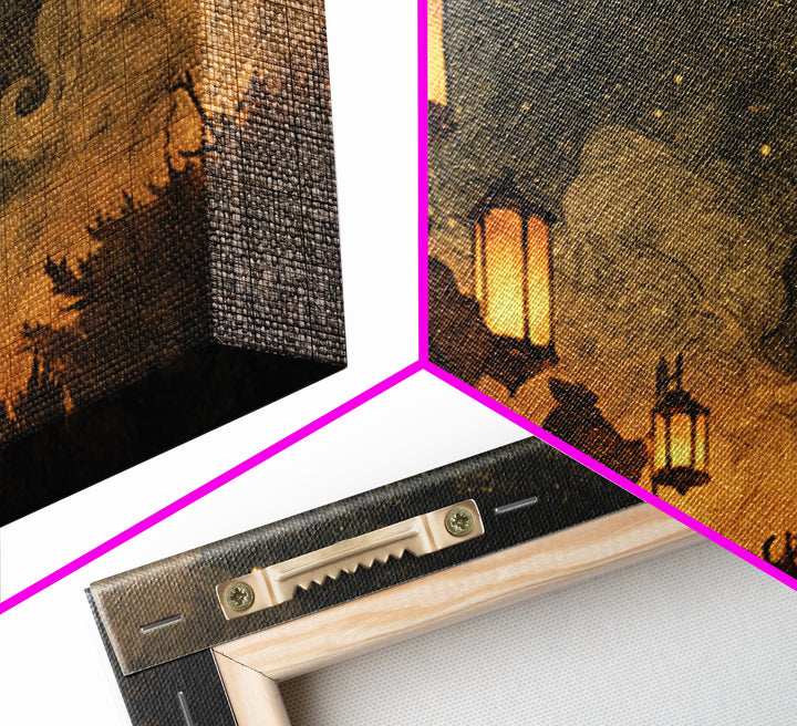The Innsmouth Lantern Procession, Lovecraftian Wall Art, Landscape Wall Art, Framed Canvas Print, Halloween Home Decor, Gothic Wall Art