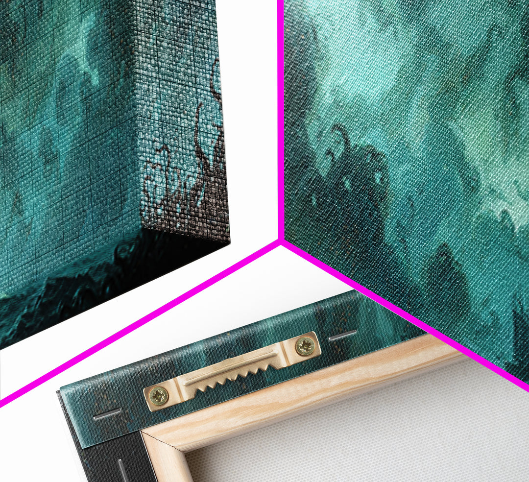 The Innsmouth Lantern Procession, Eldritch Wall Art, Extra Wide Wall Art, Framed Canvas Print, Halloween Home Decor, Gothic Wall Art