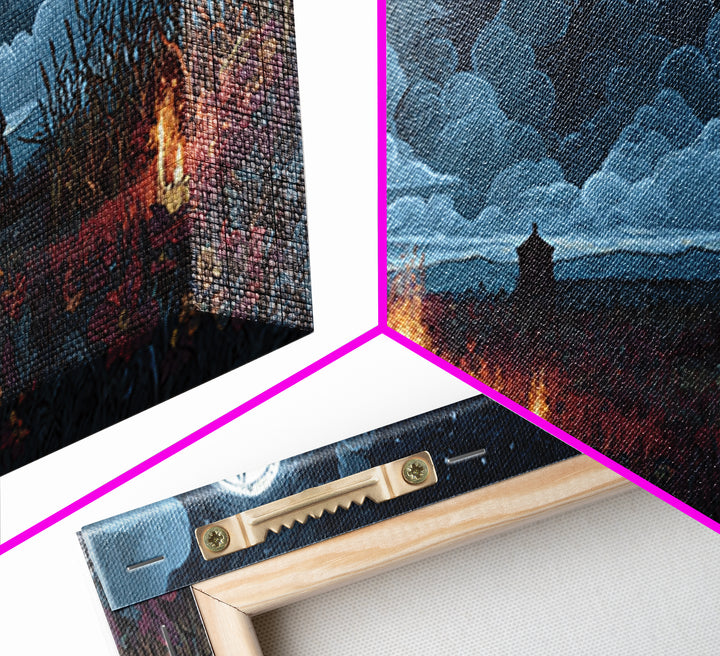 The Harvest Of The Eldritch Field, Occult Wall Decor, Wide Panoramic Art, Framed Canvas Print, Halloween Home Decor, Gothic Wall Art