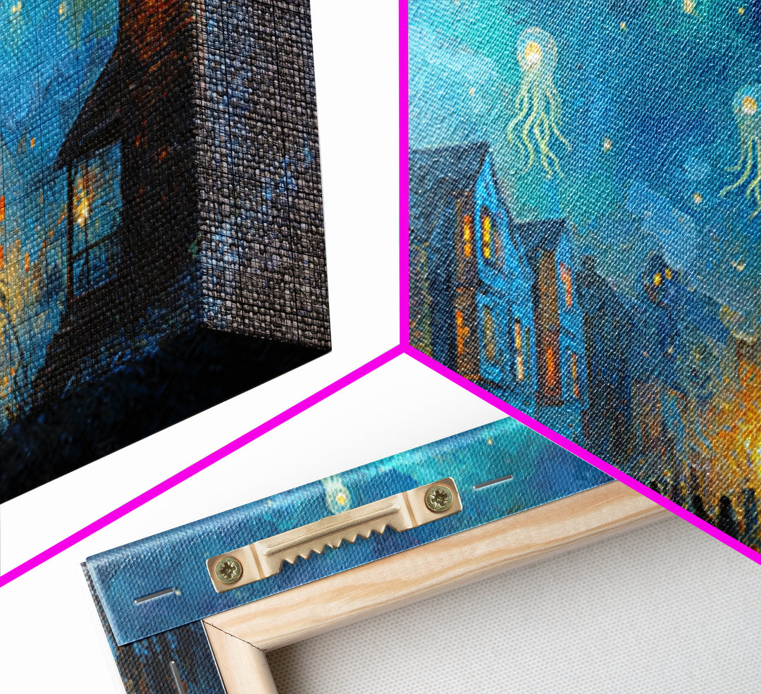 The Festival Of The Little Old Ones, Eldritch Wall Art, Wide Panoramic Art, Canvas Print, Halloween Home Decor, Gothic Wall Art