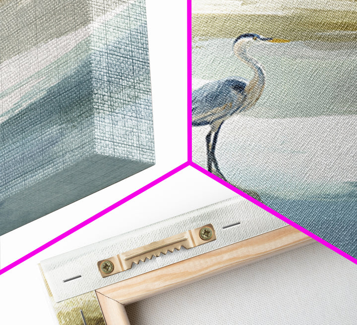 Blue Heron in Quiet Marsh Framed Canvas Print, Waiting Room Art, Wall Decor, Waiting Room Decor, Calm, Minimalist Wall Art, WRA-1x1-12