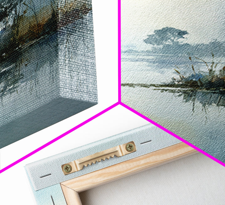 Peaceful Lake Reflection at Dawn Framed Canvas Print, Waiting Room Art, Abstract Art, Waiting Room Decor, Fine Art, Calm, WRA-1x1-28