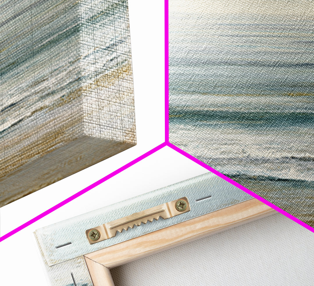 Coastal Horizon with Pale Sand and Water Framed Canvas Print, Waiting Room Art, Statement Artwork, Waiting Room Decor, Calm, WRA-1x1-57