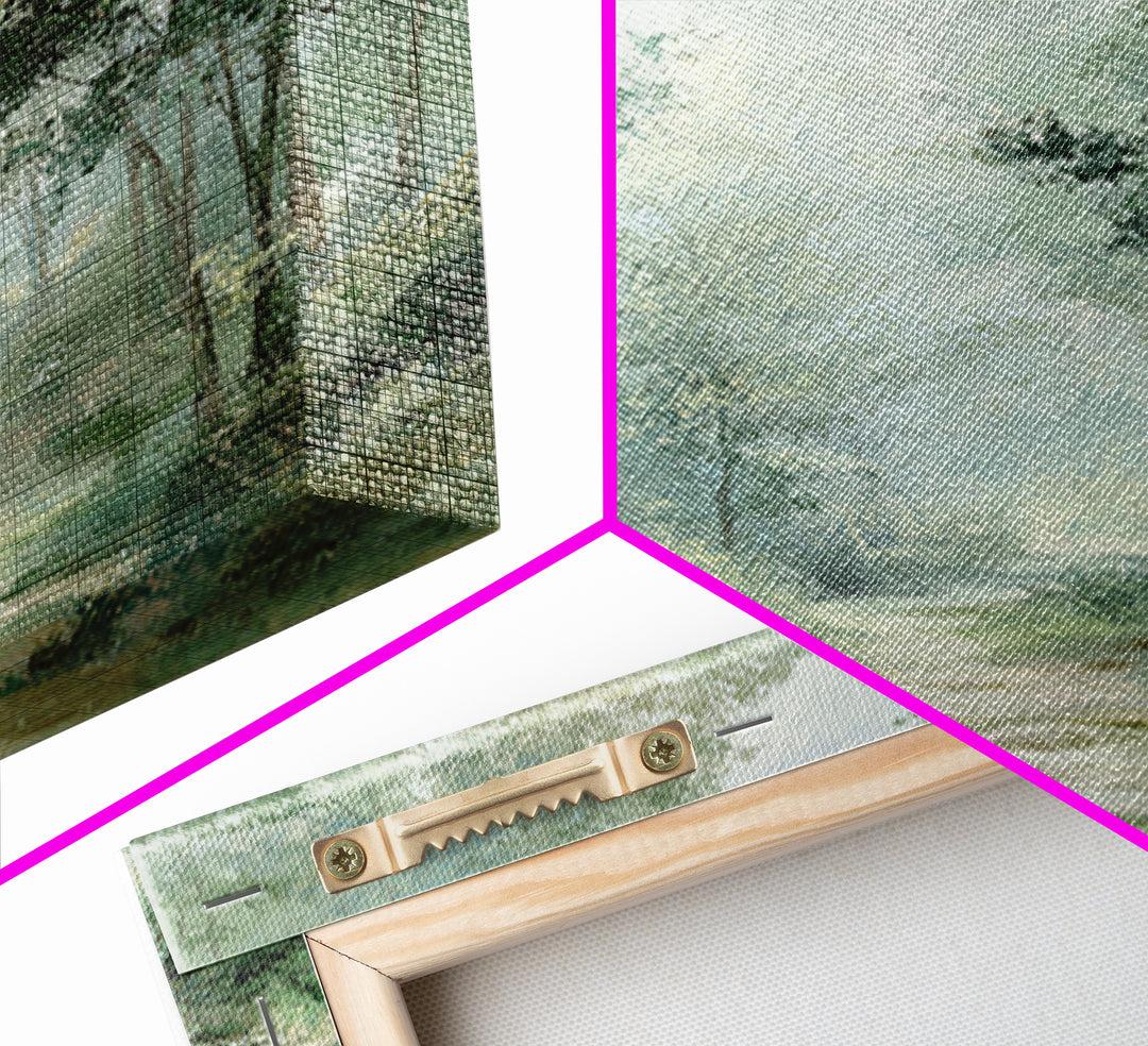 Misty Forest Path Framed Canvas Print, Waiting Room Art, Statement Artwork, Waiting Room Decor, Oil Painting, Calm, Wall Decor, WRA-1x1-83