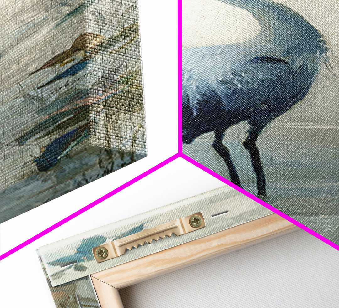 Blue Heron in Quiet Marsh Framed Canvas Print, Waiting Room Art, Art Print, Waiting Room Decor, Fine Art, Calm, Abstract Art, WRA-1x3-24
