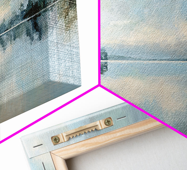 Peaceful Lake Reflection at Dawn Framed Canvas Print, Waiting Room Art, Waiting Room Decor, Oil Painting, Calm, WRA-2x1-24