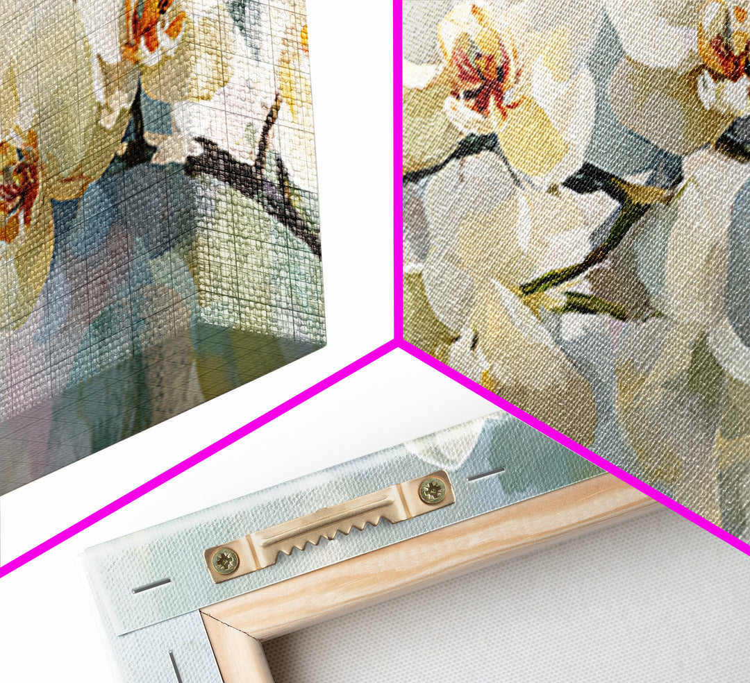 White Orchid on Light Gray Ground Framed Canvas Print, Waiting Room Art, Wall Sculpture, Waiting Room Decor, Fine Art, Calm, WRA-2x1-3