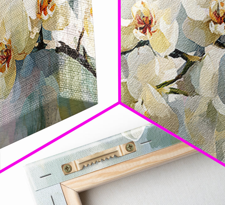 White Orchid on Light Gray Ground Framed Canvas Print, Waiting Room Art, Wall Sculpture, Waiting Room Decor, Fine Art, Calm, WRA-2x1-3