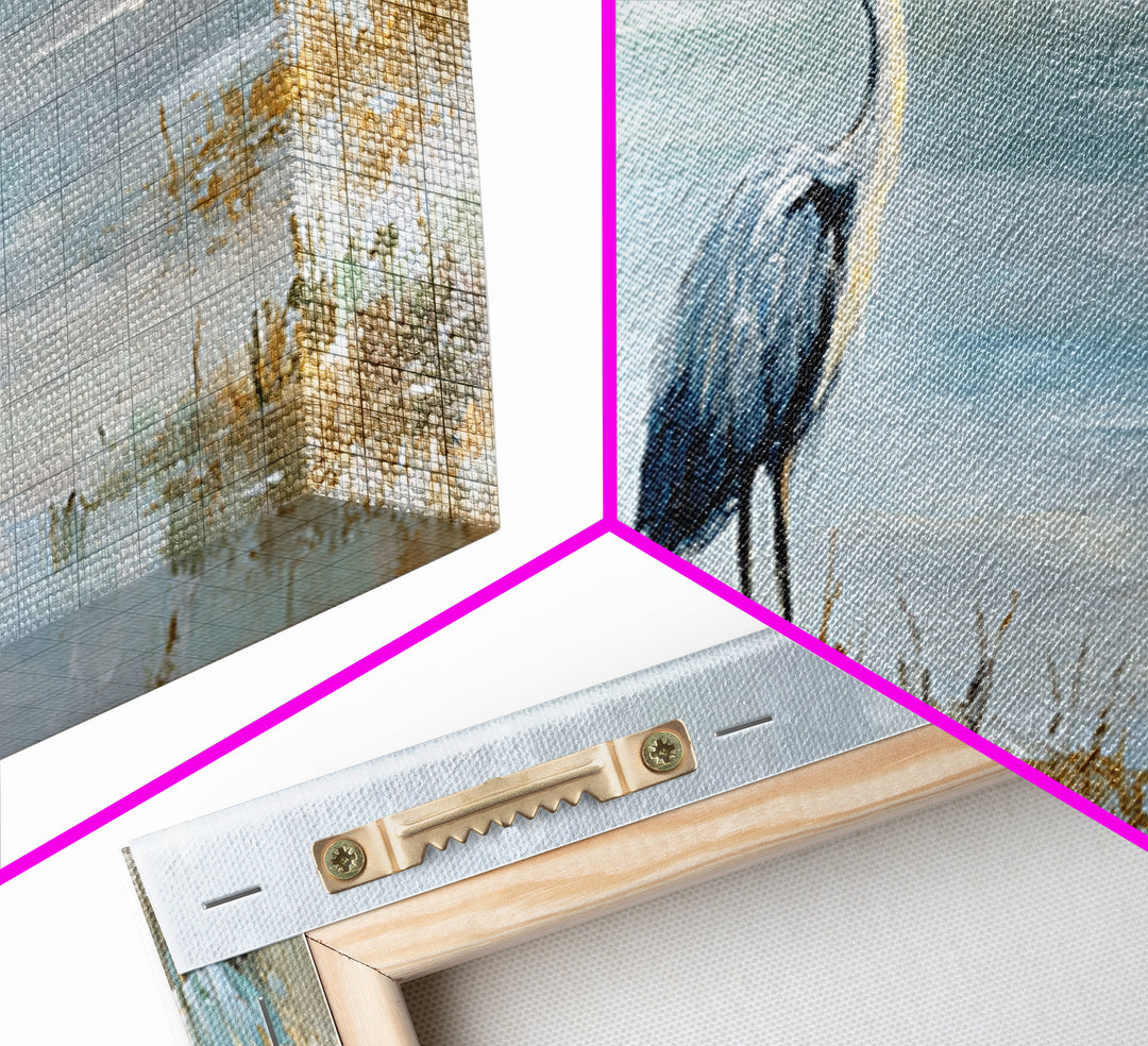 Blue Heron in Quiet Marsh Canvas Print, Waiting Room Art, Waiting Room Decor, Oil Painting, Calm, Living Room Wall Art, WRA-2x1-32