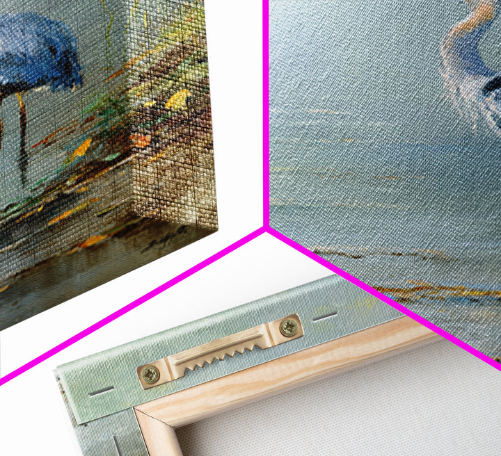 Blue Heron in Quiet Marsh Framed Canvas Print, Waiting Room Art, Original Art, Waiting Room Decor, Oil Painting, Calm, WRA-2x3-20