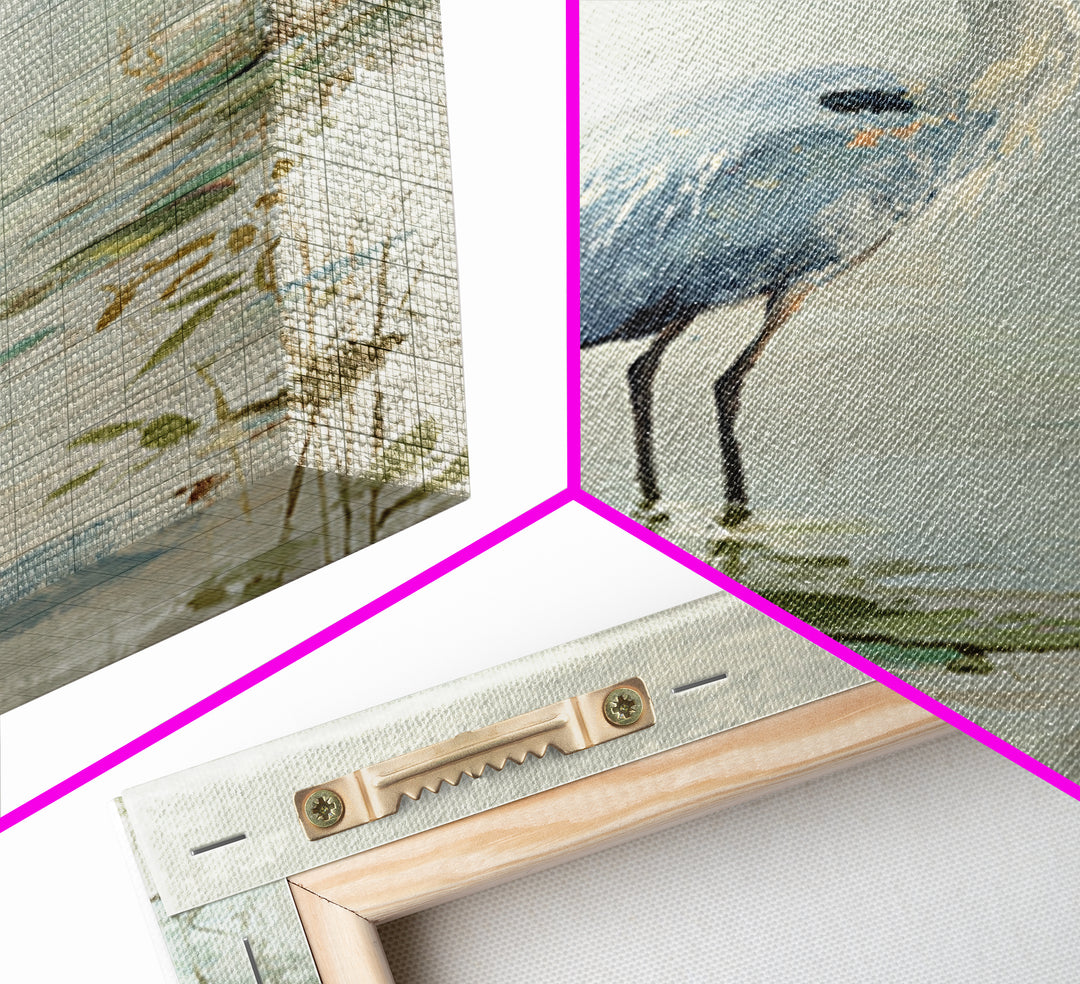 Blue Heron in Quiet Marsh Framed Canvas Print, Waiting Room Art, Bedroom Decor, Waiting Room Decor, Fine Art, Calm, Abstract, WRA-2x3-68