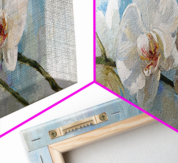White Orchid on Light Gray Ground Framed Canvas Print, Waiting Room Art, Wall Decor, Waiting Room Decor, Oil Painting, Calm, WRA-3x1-47