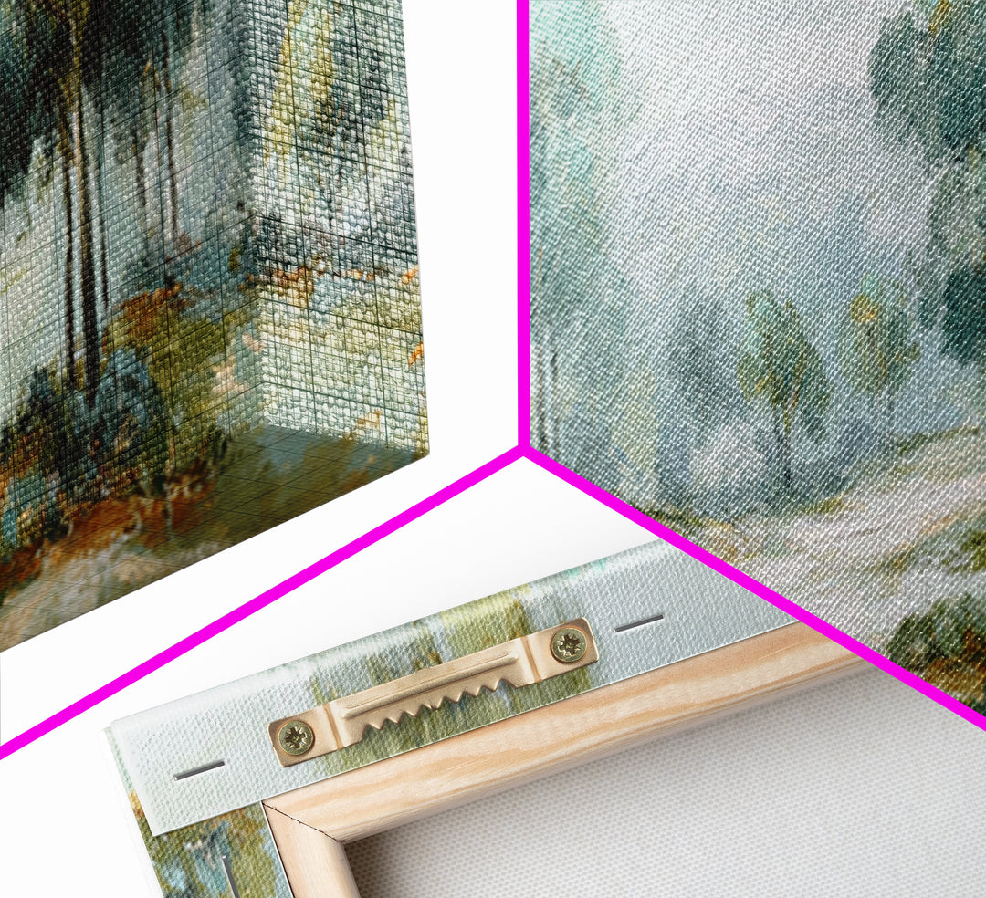 Misty Forest Path Framed Canvas Print, Waiting Room Art, Waiting Room Decor, Oil Painting, Calm, Office Wall Decor, WRA-3x1-51