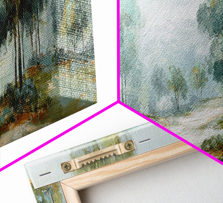 Misty Forest Path Framed Canvas Print, Waiting Room Art, Waiting Room Decor, Oil Painting, Calm, Office Wall Decor, WRA-3x1-51