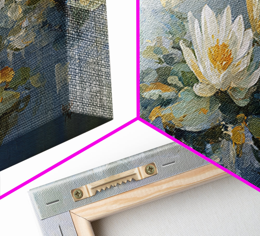 Lotus Flower on Still Water Framed Canvas Print, Waiting Room Art, Wall Sculpture, Waiting Room Decor, Watercolor Art, Calm, WRA-3x1-79