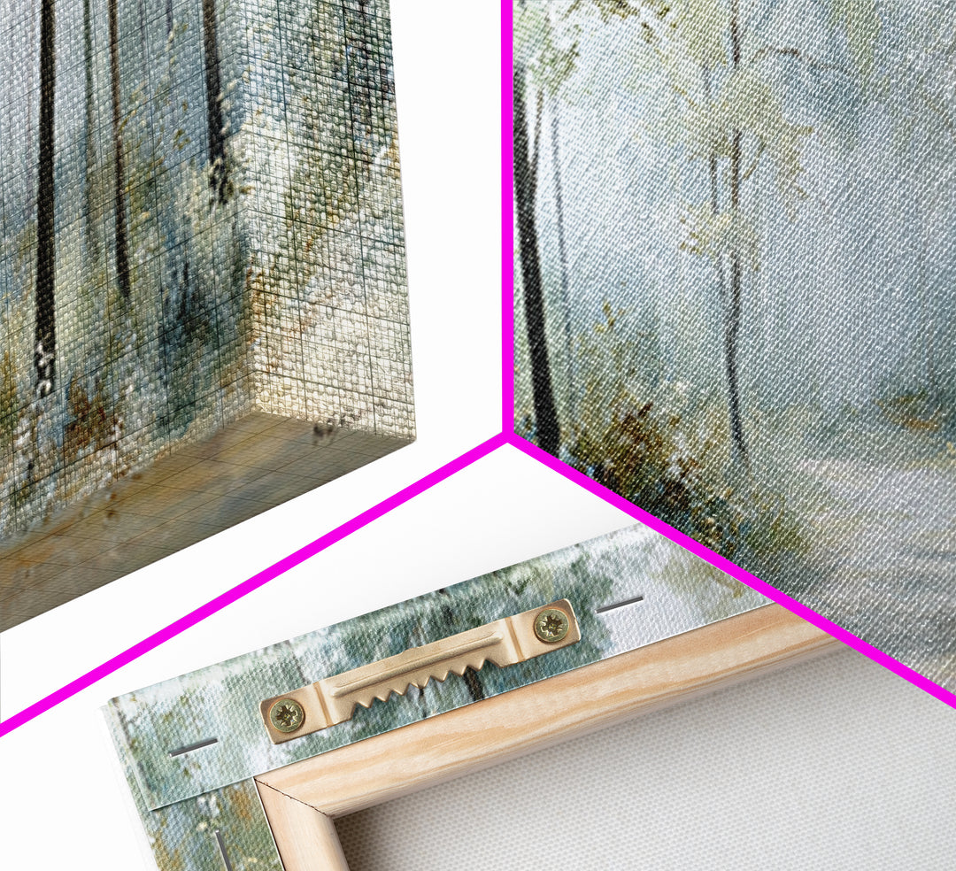 Misty Forest Path Framed Canvas Print, Waiting Room Art, Waiting Room Decor, Oil Painting, Calm, Office Wall Art, WRA-3x1-99