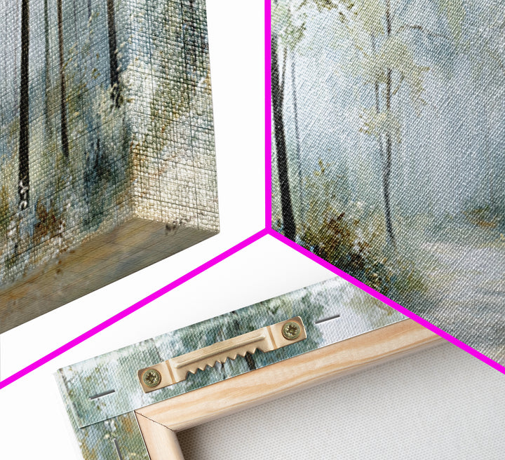 Misty Forest Path Framed Canvas Print, Waiting Room Art, Waiting Room Decor, Oil Painting, Calm, Office Wall Art, WRA-3x1-99