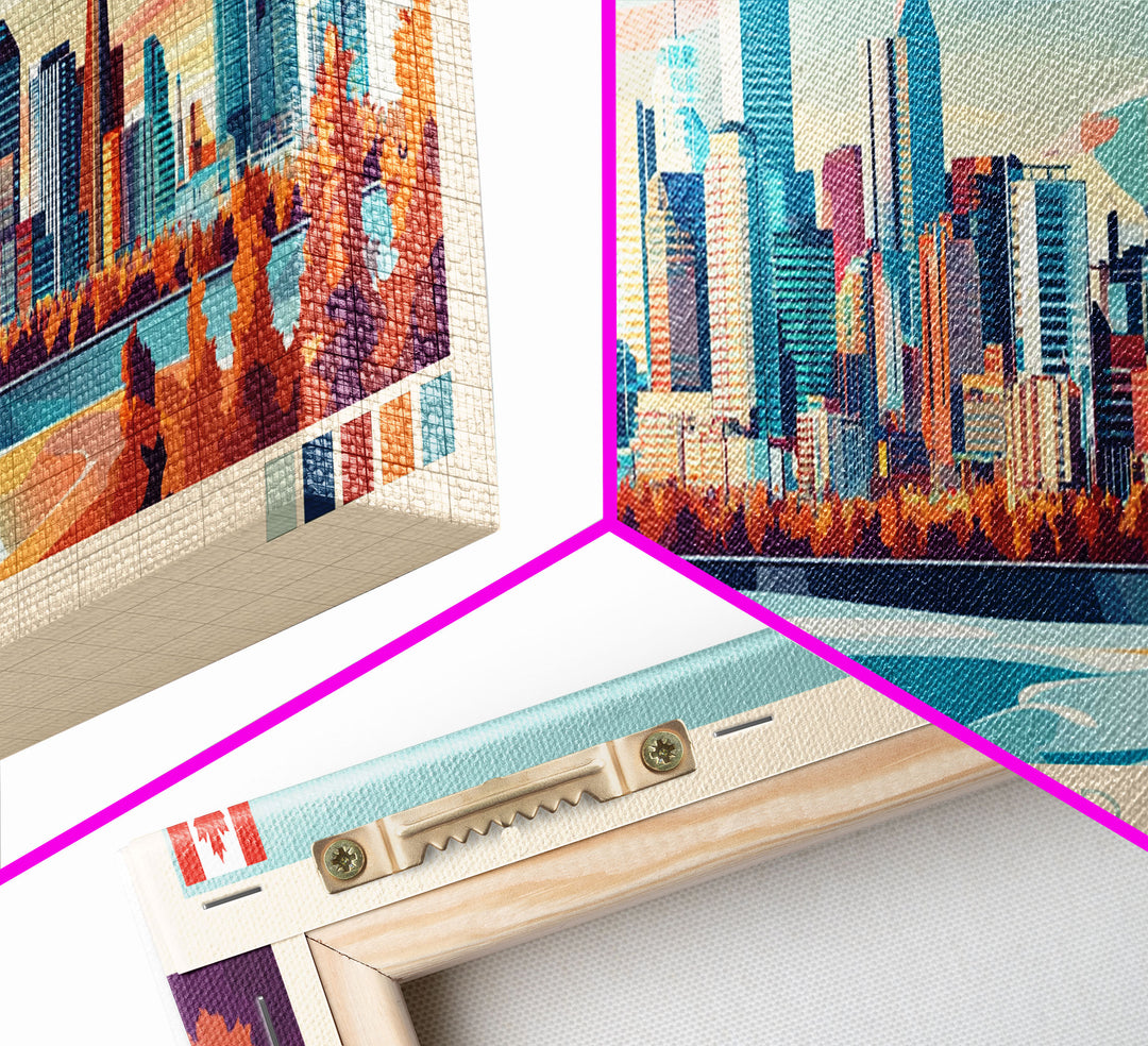 Calgary, Canada Panoramic Travel Poster Canvas Print, Calgary, Canada Painting, Canada Art, Calgary Travel Art, Living Room Painting