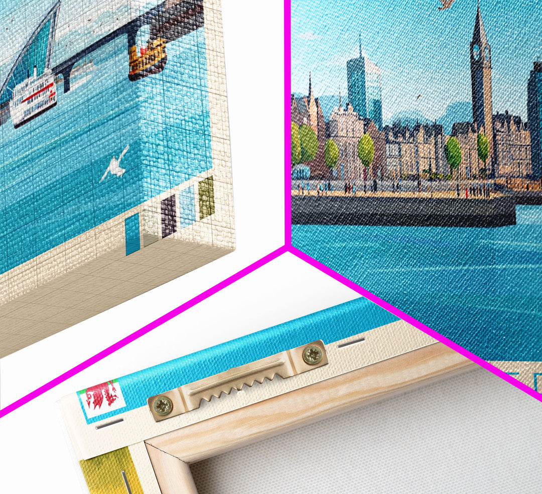 Cardiff, Wales Travel Poster Panoramic Canvas Print, Cardiff, Wales Painting, Wales Art, Cardiff Travel Art, Guest Room Painting