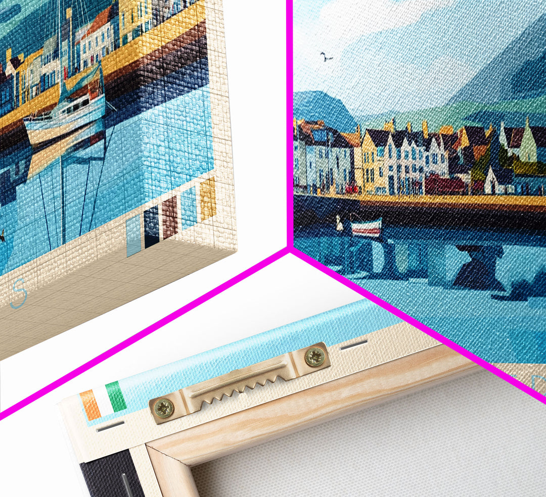 Carrickfergus, Ireland Panoramic Travel Poster Canvas Print, Carrickfergus, Ireland Painting, Ireland Art, Carrickfergus Panoramic Travel Art, Travel Painting