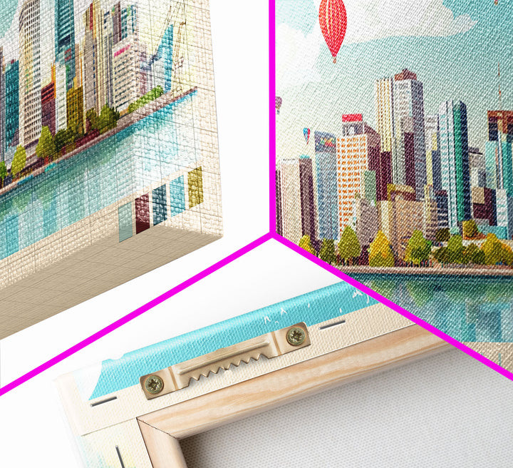 Kaohsiung, Taiwan Panoramic Travel Poster Canvas Print, Kaohsiung, Taiwan Painting, Taiwan Art, Kaohsiung Travel Art, Guest Room Painting