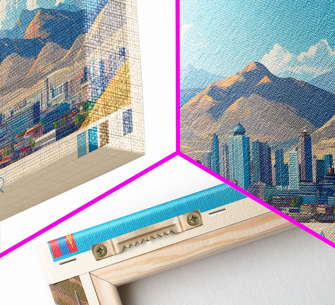 Ulaanbaatar, Mongolia Panoramic Travel Poster Canvas Print, Ulaanbaatar, Mongolia Painting, Mongolia Art, Ulaanbaatar Travel Art, Living Room Painting
