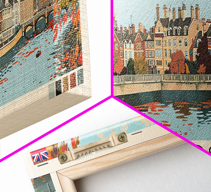 Cambridge, England Panoramic Canvas Print, Cambridge, England Painting, England Art, Cambridge Travel Poster, Travel Art, Living Room Painting