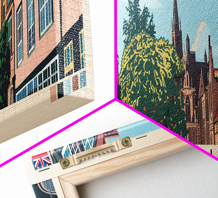 Canterbury, England Panoramic Canvas Print, Canterbury, England Painting, England Art, Canterbury Travel Poster, Travel Art, Vacation Gift