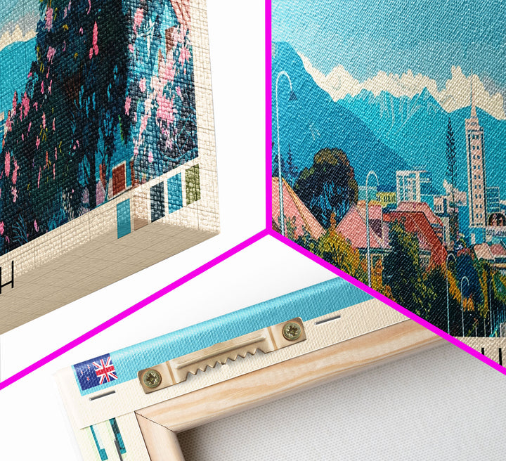 Christchurch, New Zealand Panoramic Canvas Print, Christchurch, New Zealand Painting, New Zealand Art, Christchurch Travel Poster, Travel Art, Housewarming Gift